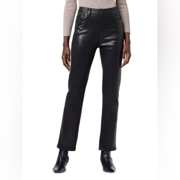 HUDSON Jeans Denim - Hudson Jeans Womens Nico Mid-Rise White Straight Ankle Jean Coated Black Beauty